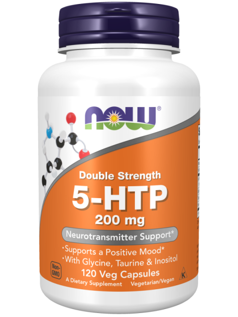 NOW 5-HTP + Glycin, Taurin a Inositol, 200 mg, 120 rostlinných kapslí